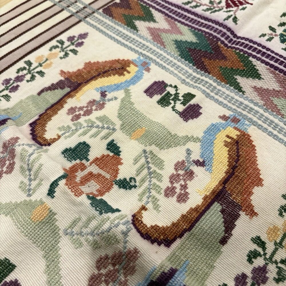 Handwoven Guatemalan Cotton Table Runner Quetzal Bird Design Textile Wall Art - Picture 8 of 14